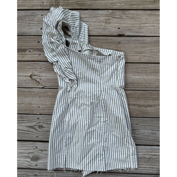 Zara‎ Trafaluc Denim asymmetric Striped Mini dress Women's Raw Hem Sz XS - Picture 7 of 10